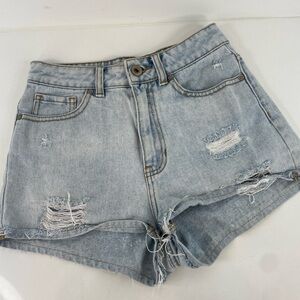 Bullhead Light Blue Distressed Jean Mom Shorts